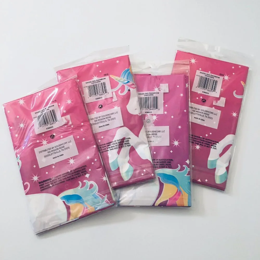 Lot of 4 Pink Unicorn Party Plastic Tablecovers